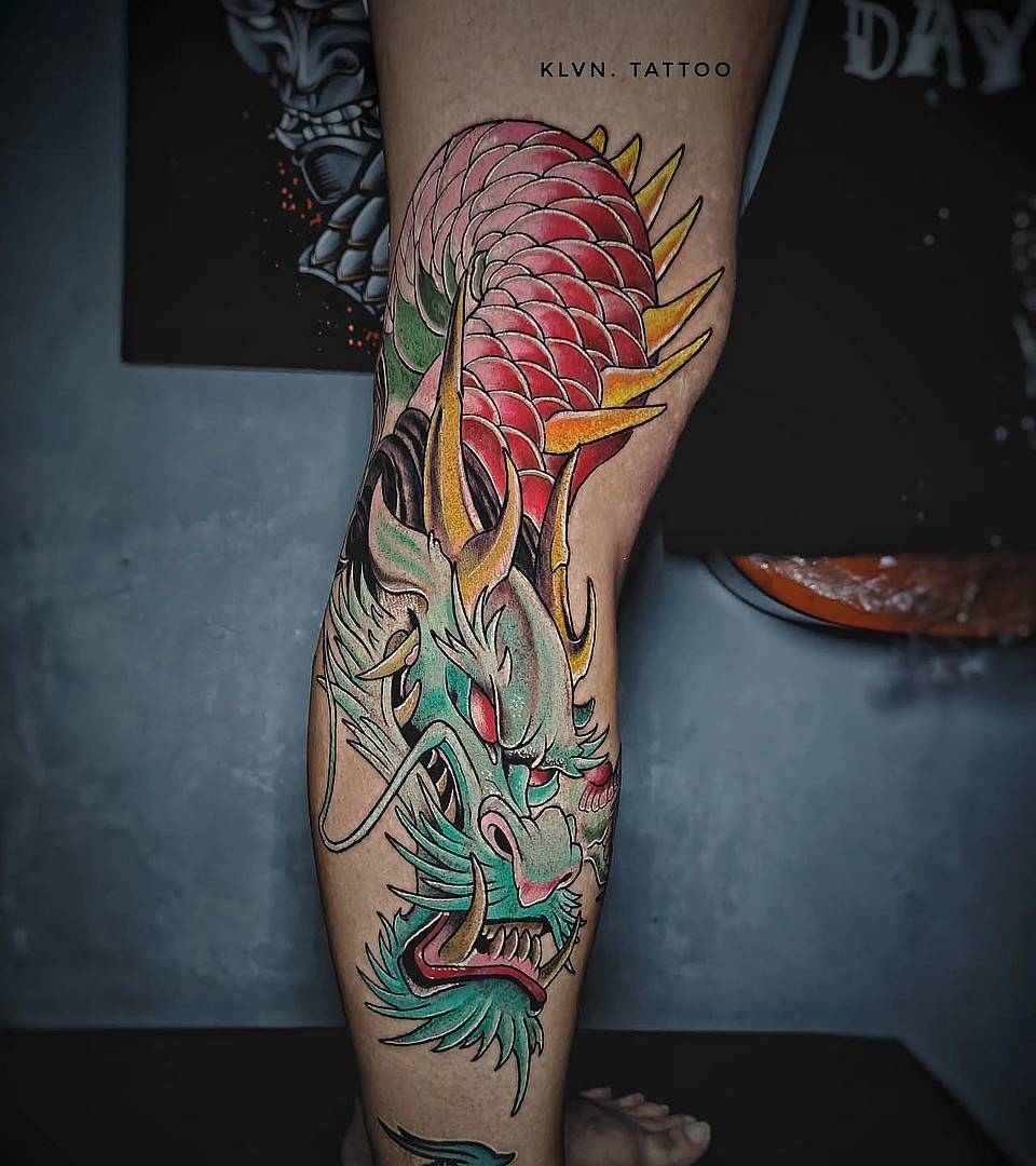 Emerald and Crimson Japanese Dragon