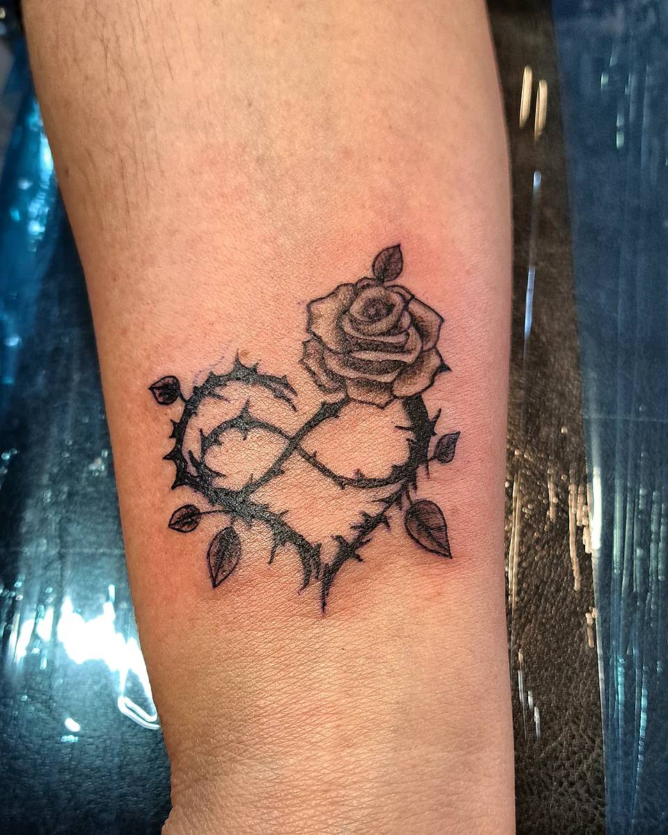 Eternal Rose in a Thorned Infinity Heart