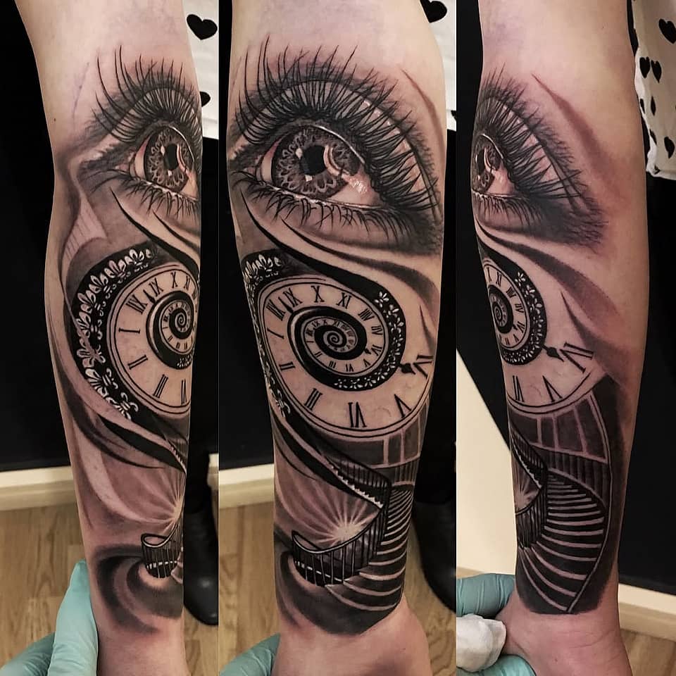 Eternal Spiral: Clock and Watchful Gaze