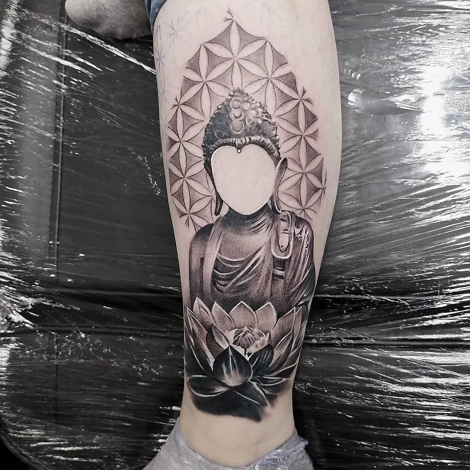 Faceless Buddha with Lotus and Flower of Life