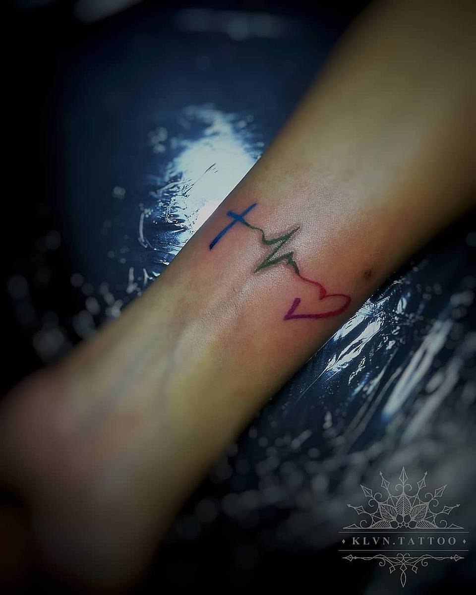Faith Pulse Heart Ankle Tattoo