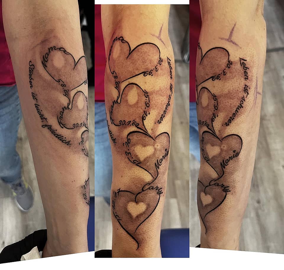 Family Hearts with Names and Dates