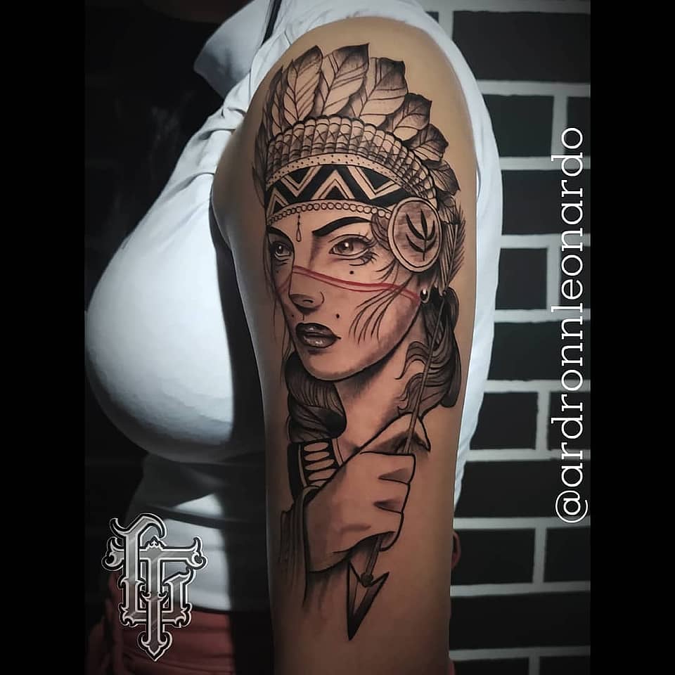 Feathered Headdress Portrait with Arrow