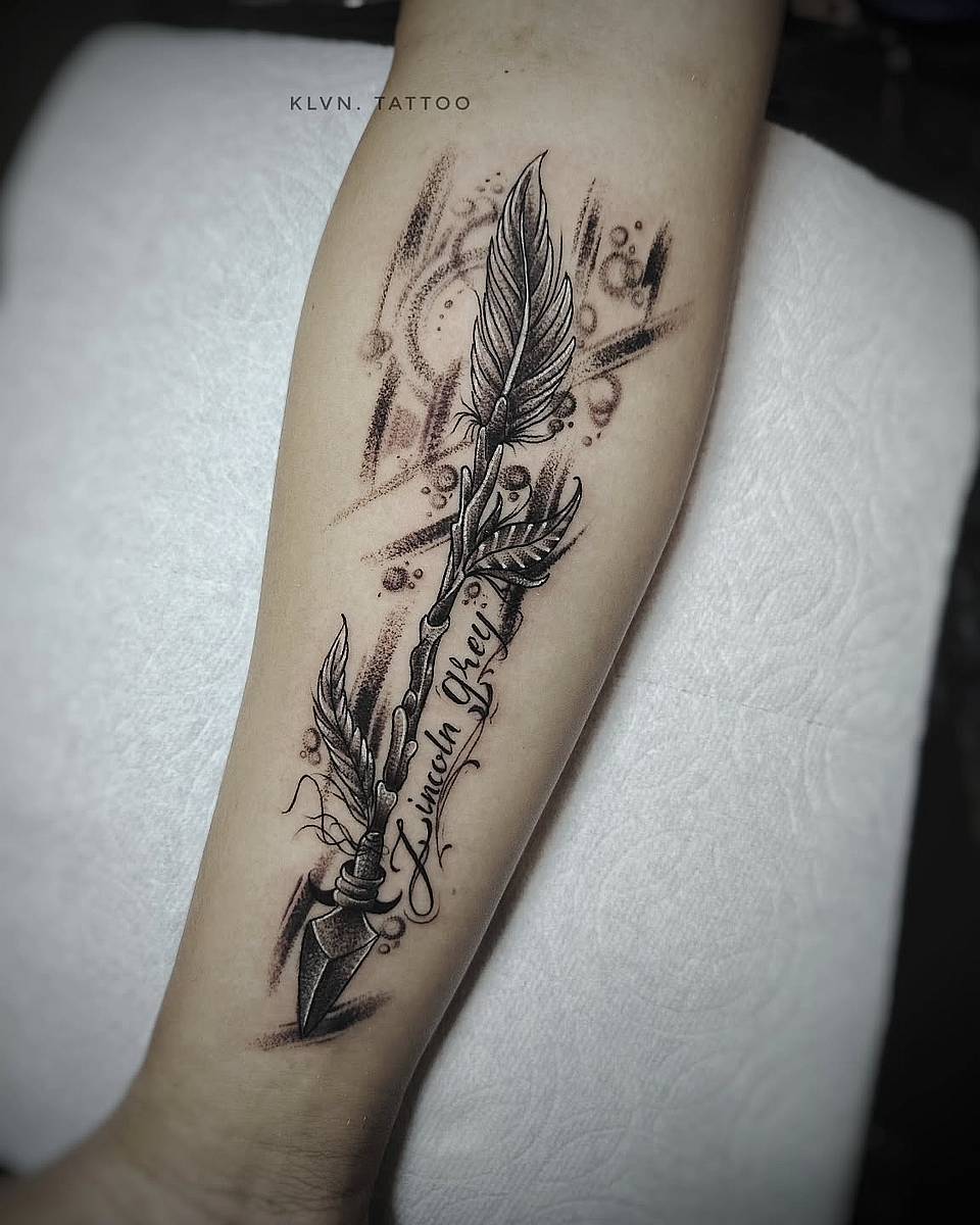 Feathered Quill Spear with Script