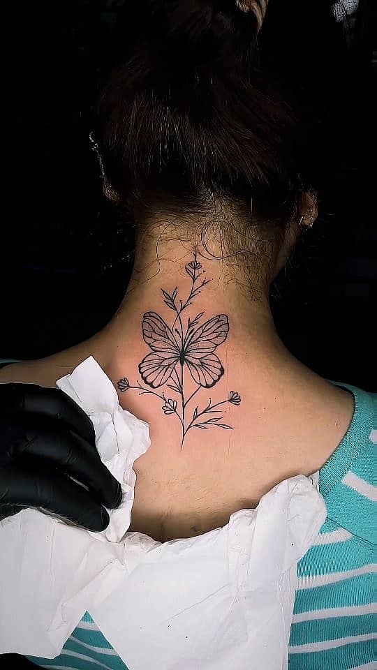 Fine-Line Butterfly with Wildflowers