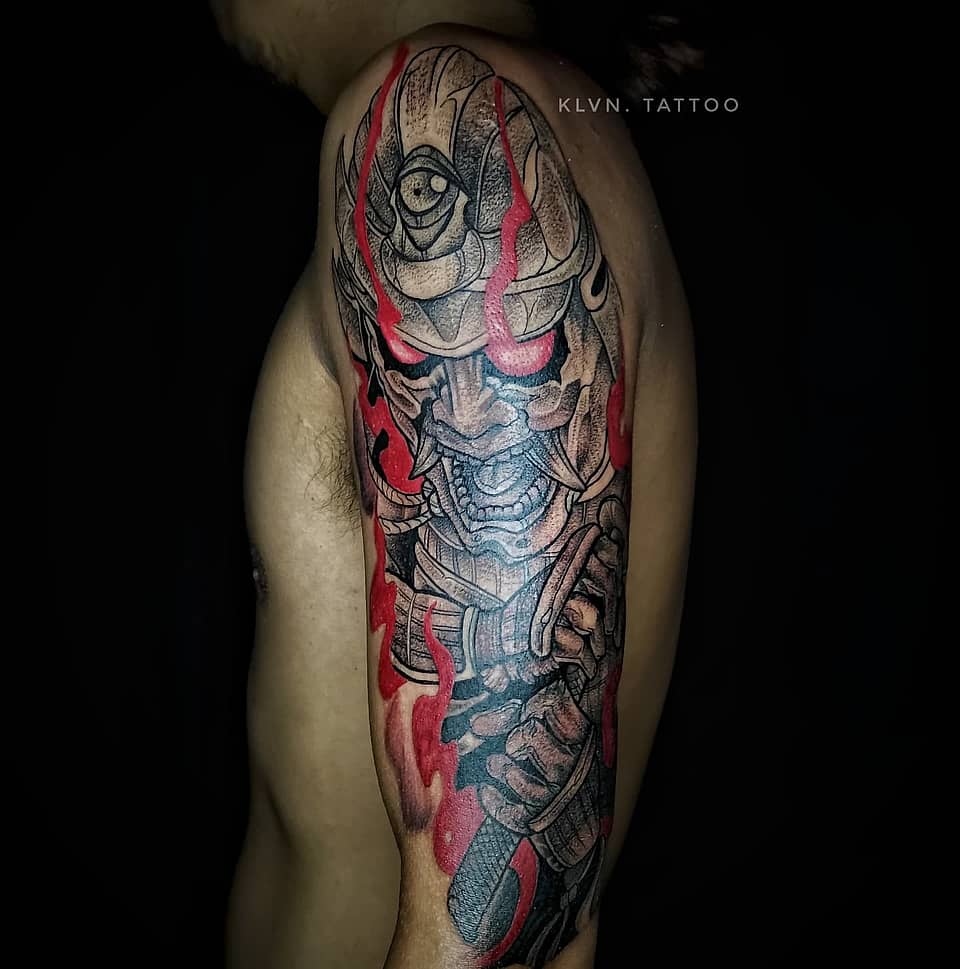 Flaming Oni Samurai Half-Sleeve