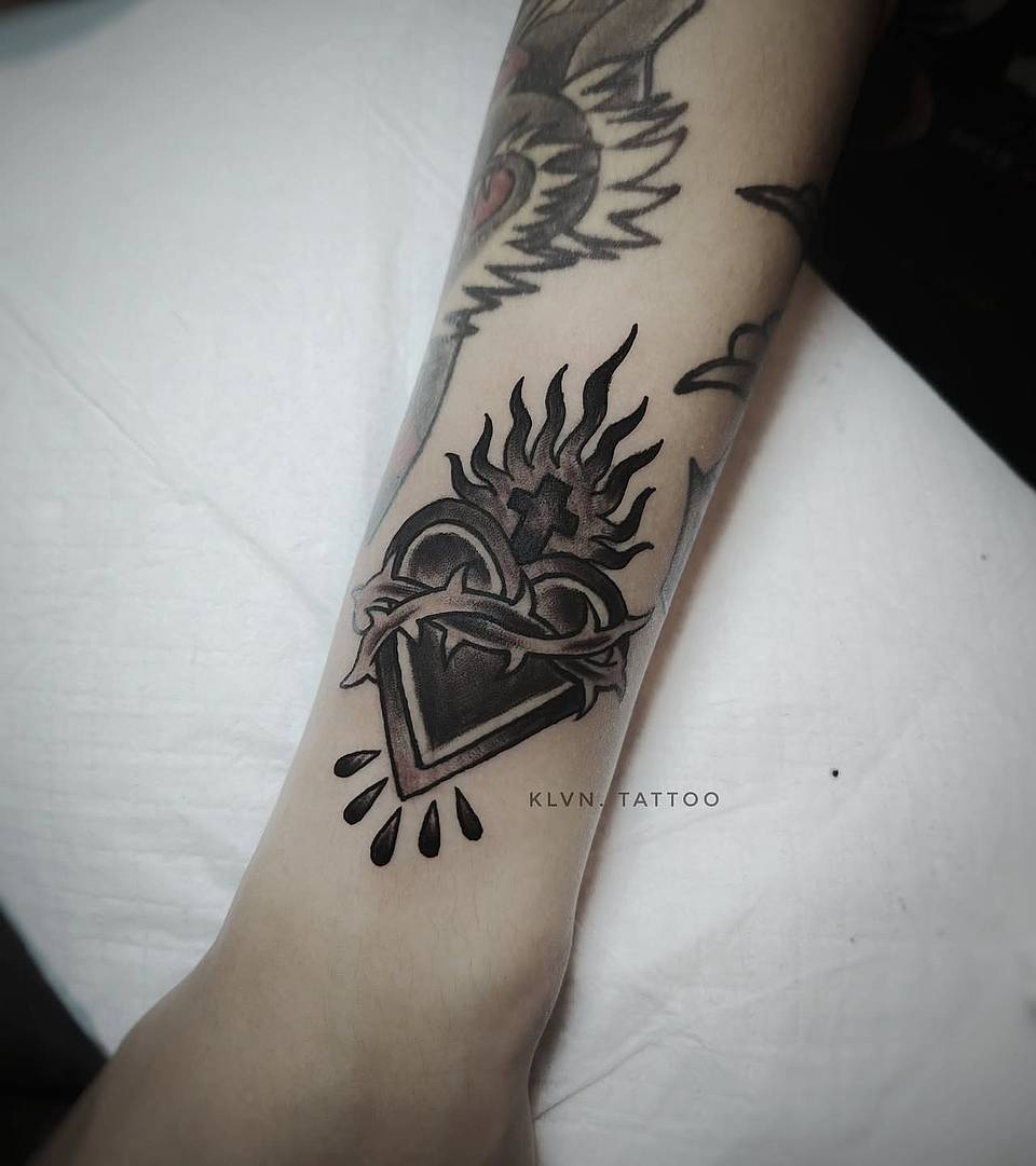 Flaming Sacred Heart with Crown of Thorns