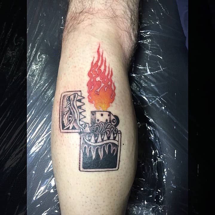 Flaming Zippo Lighter