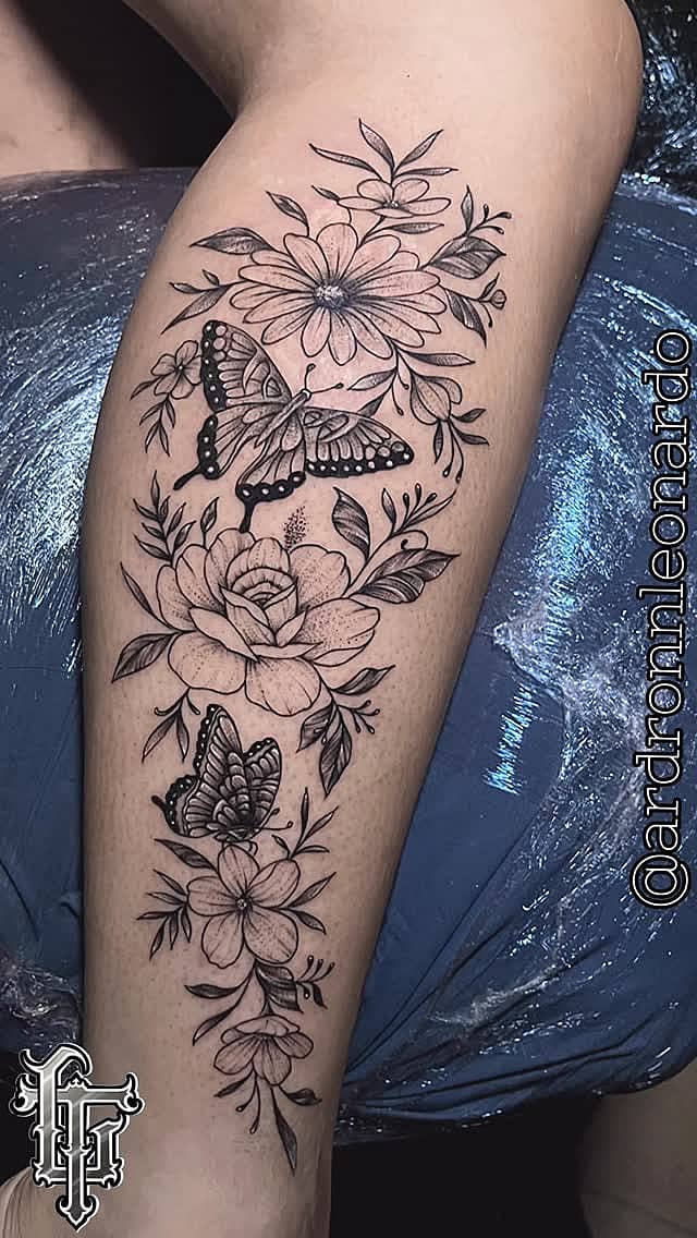 Floral Cascade with Butterflies