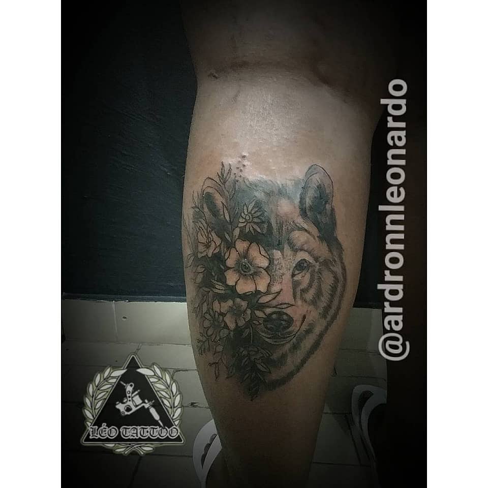 Floral Half-Wolf Portrait