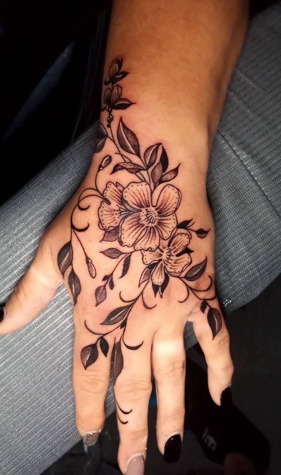 Floral Vine Hand Tattoo