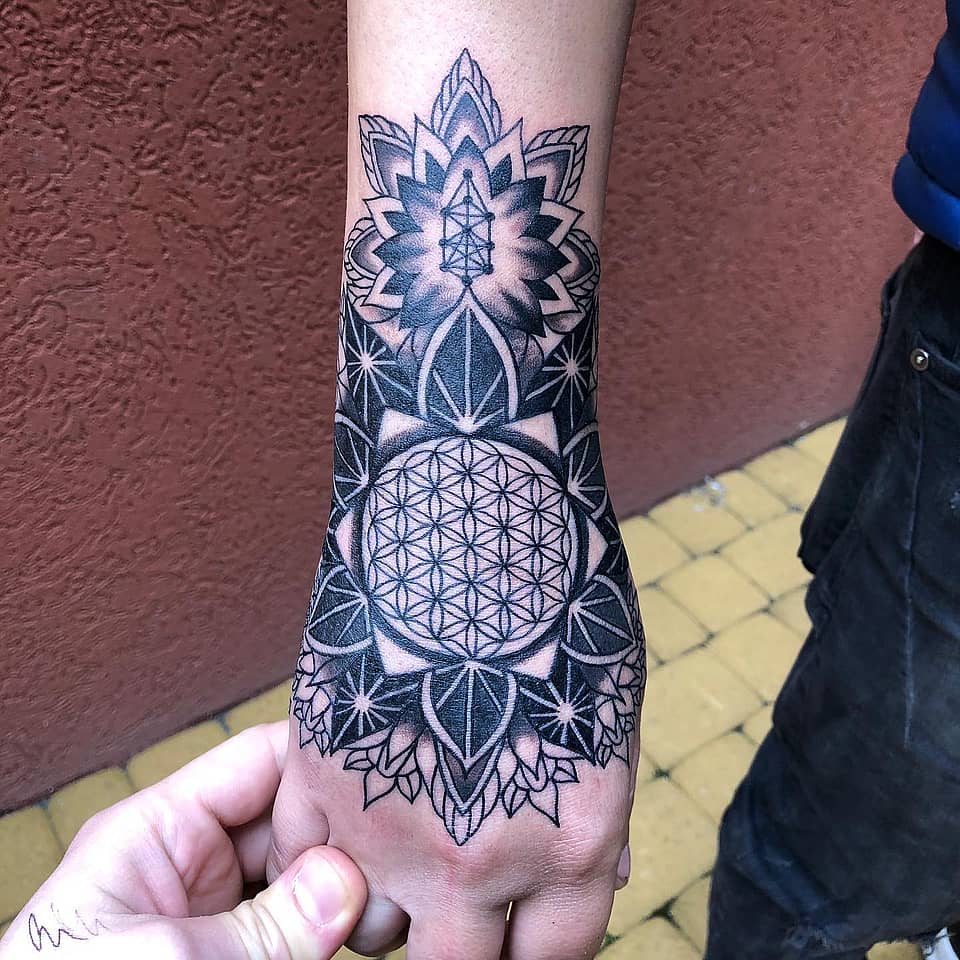 Flower of Life Mandala Hand Tattoo