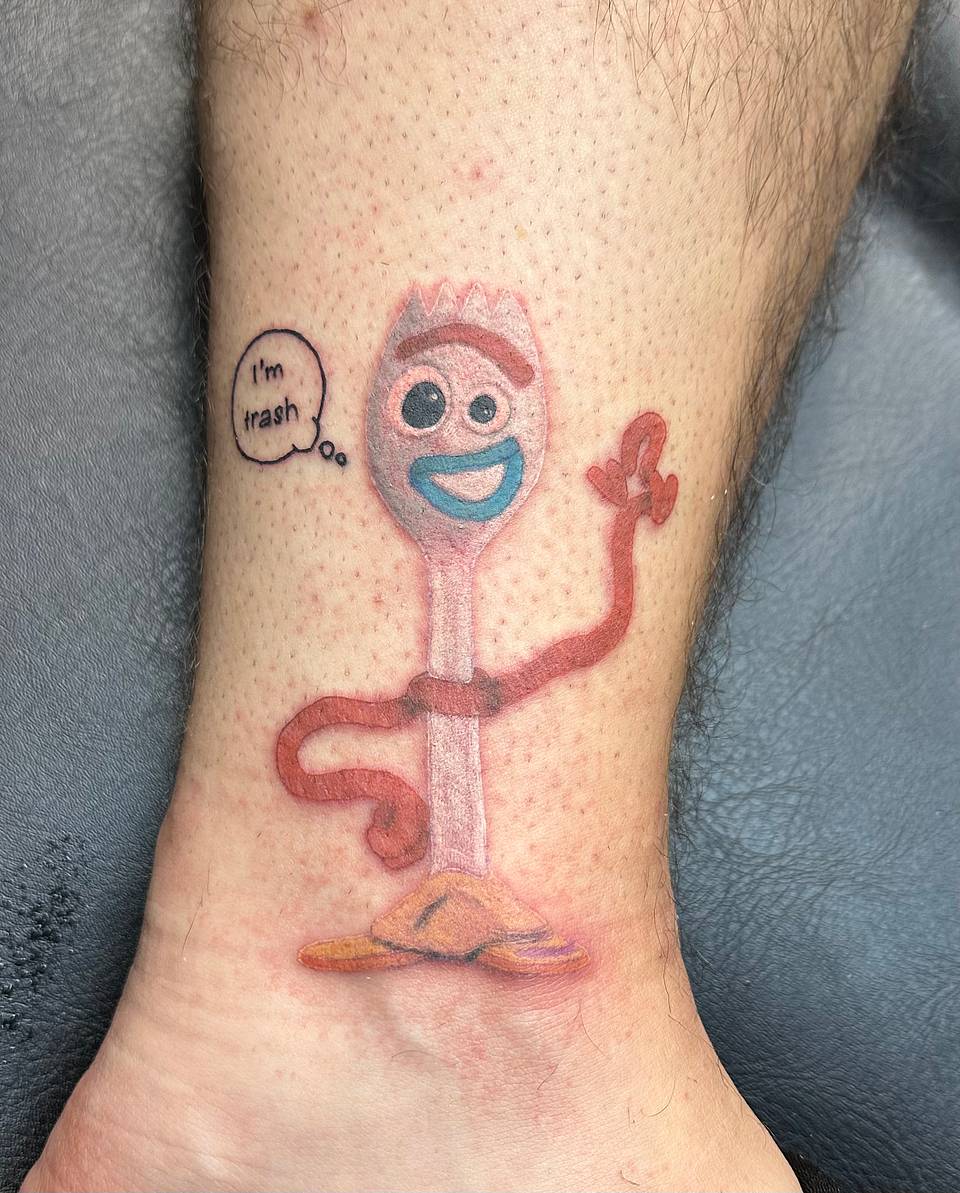 Forky (Toy Story) Ankle Tattoo