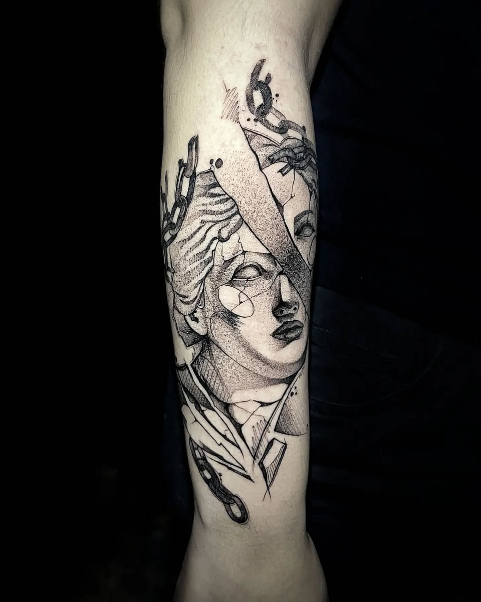 Fragmented Marble Bust with Chains