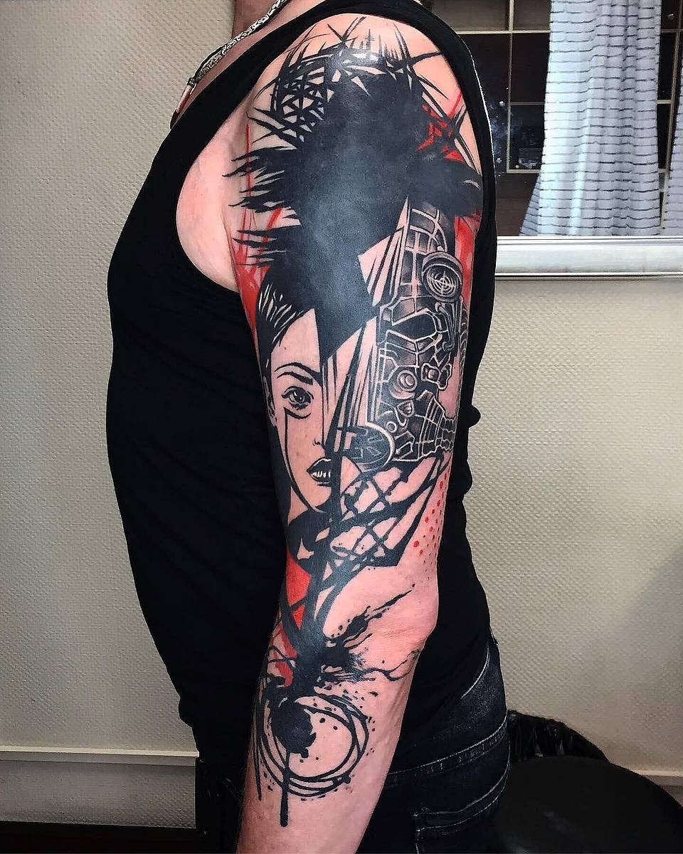 Fragmented Portrait & Mechanical Half-Sleeve