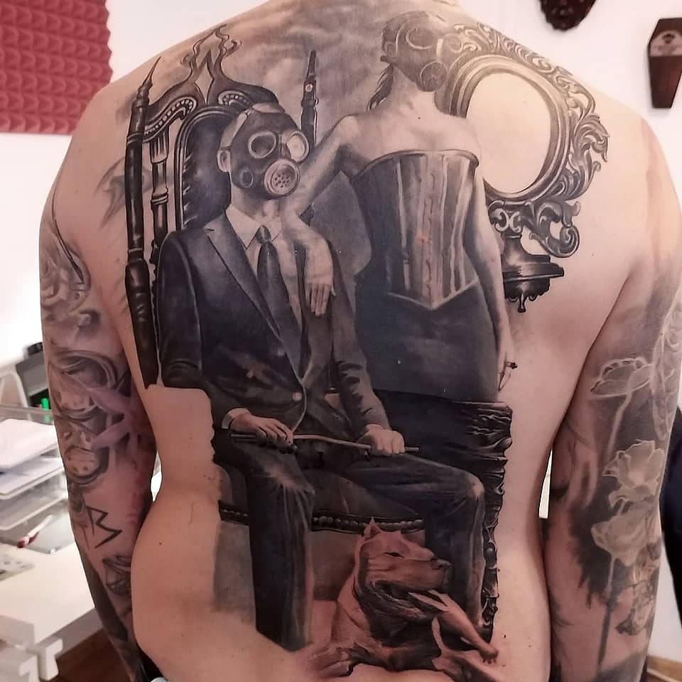 Gas-Mask Gentleman and Corseted Lady