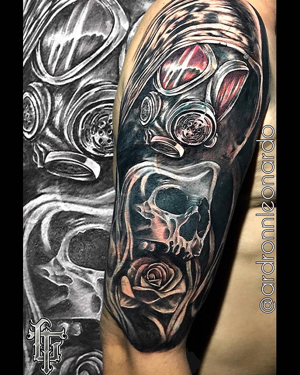 Gas Mask Skull with Rose