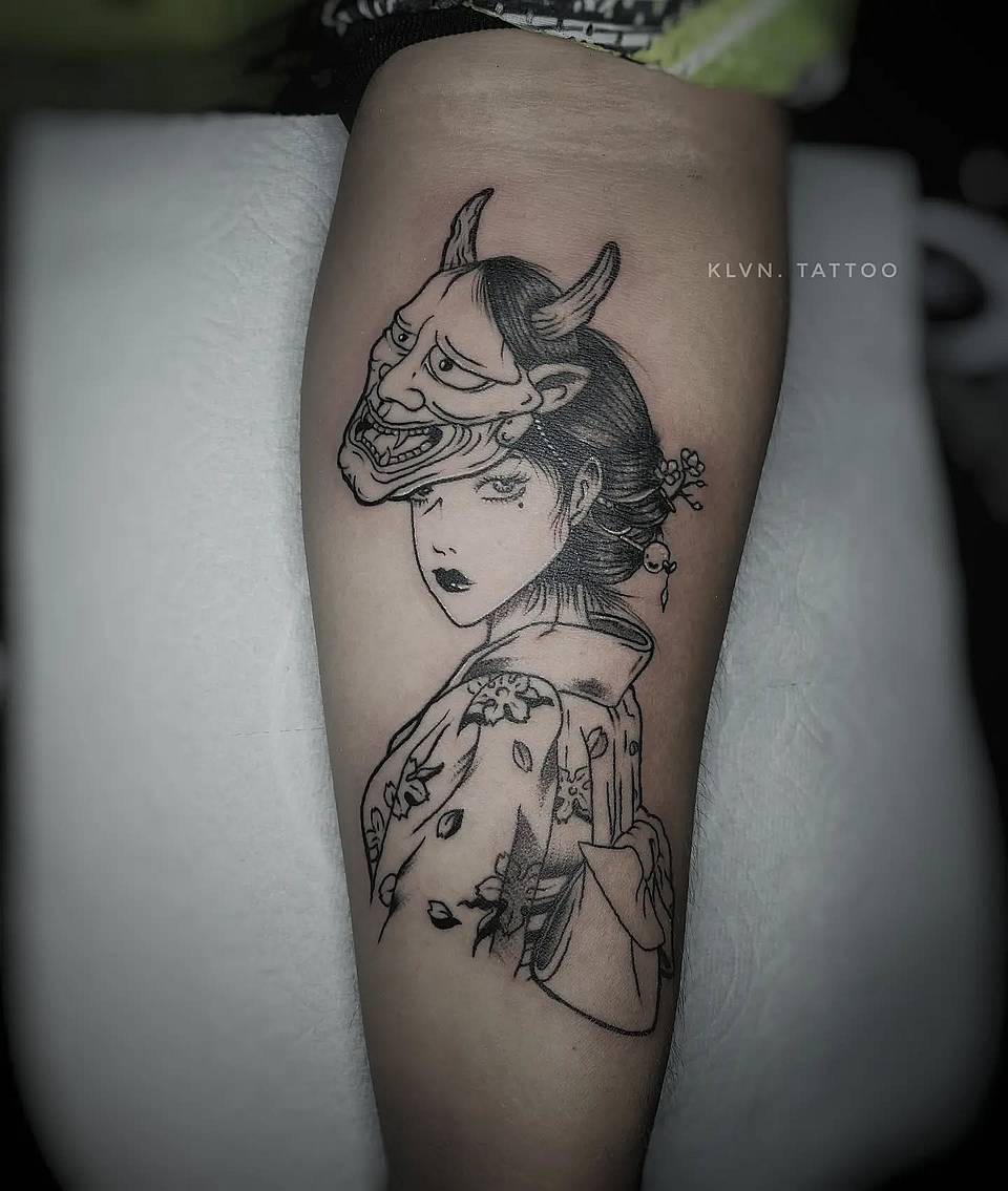 Geisha with Hannya Mask