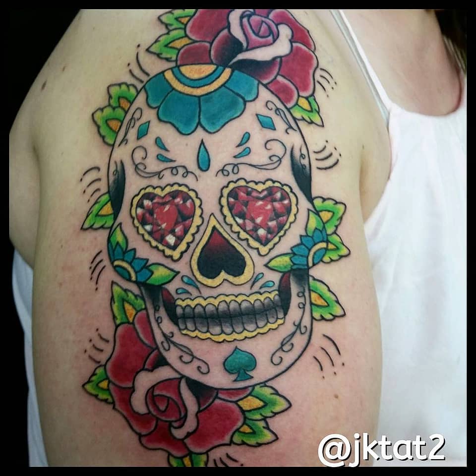 Gem-Eyed Sugar Skull and Roses