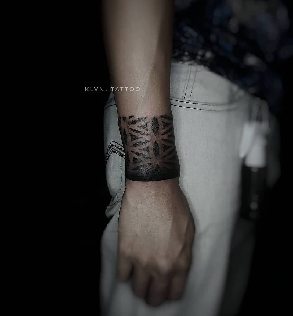Geometric Blackwork Wrist Cuff