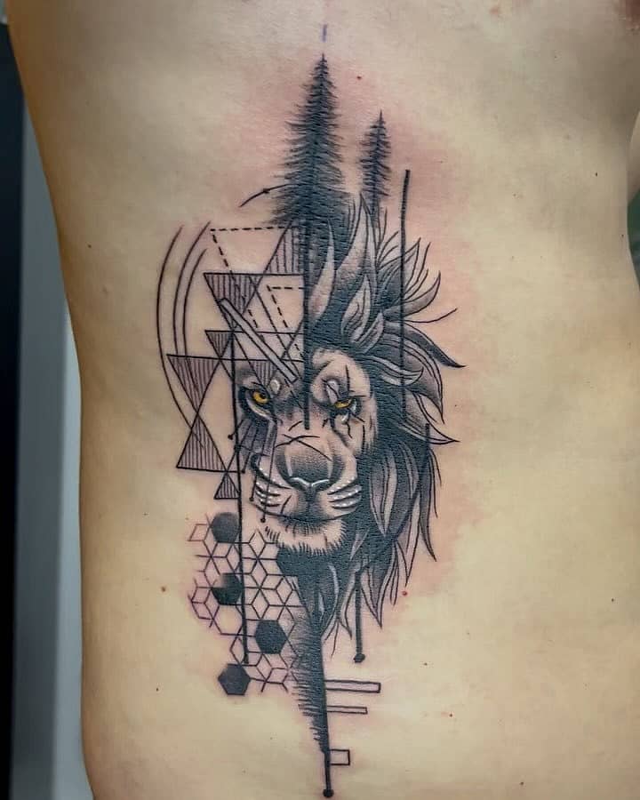 Geometric Lion & Pine Forest