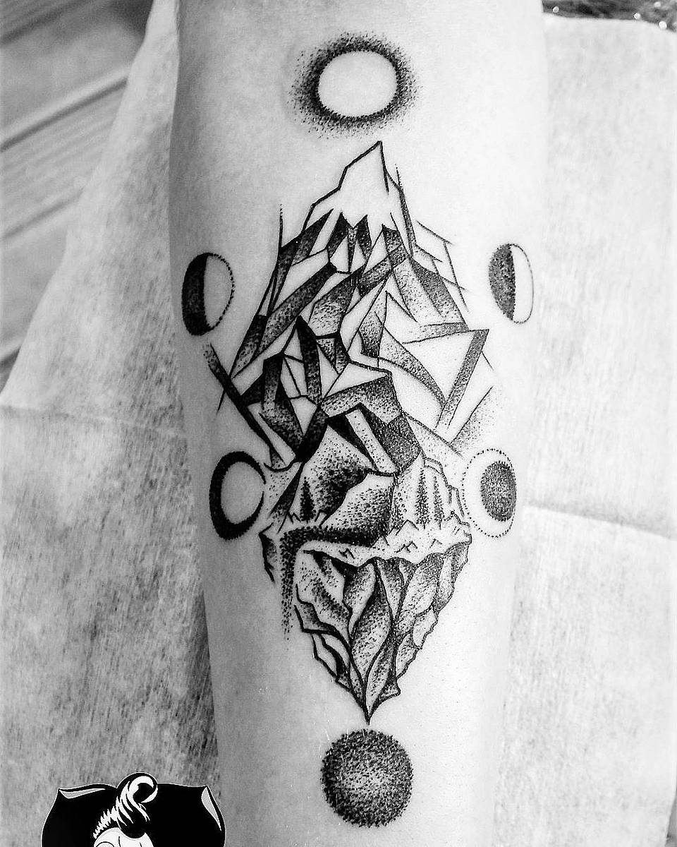 Geometric Mountain with Lunar Phases