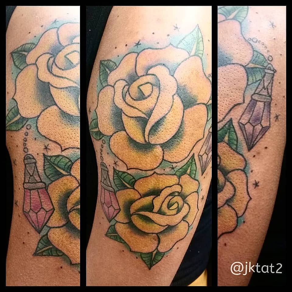 Golden Roses with Crystal Charms