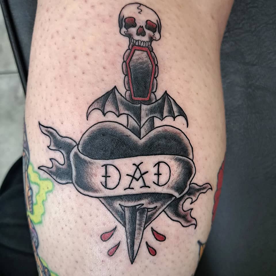 Gothic 'Dad' Heart, Dagger, and Skull Coffin