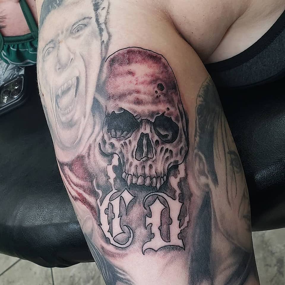 Gothic Skull with Old English Letters