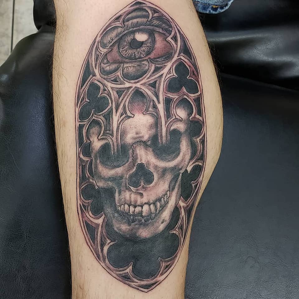 Gothic Tracery Skull with All-Seeing Eye