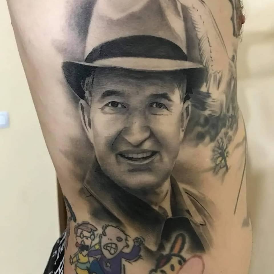 Grayscale Portrait with Cartoon Accents
