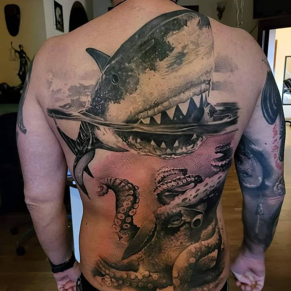 Great White vs. Octopus Backpiece