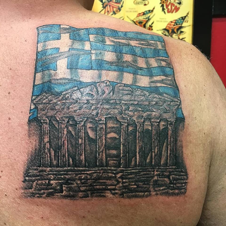 Greek Flag over the Parthenon