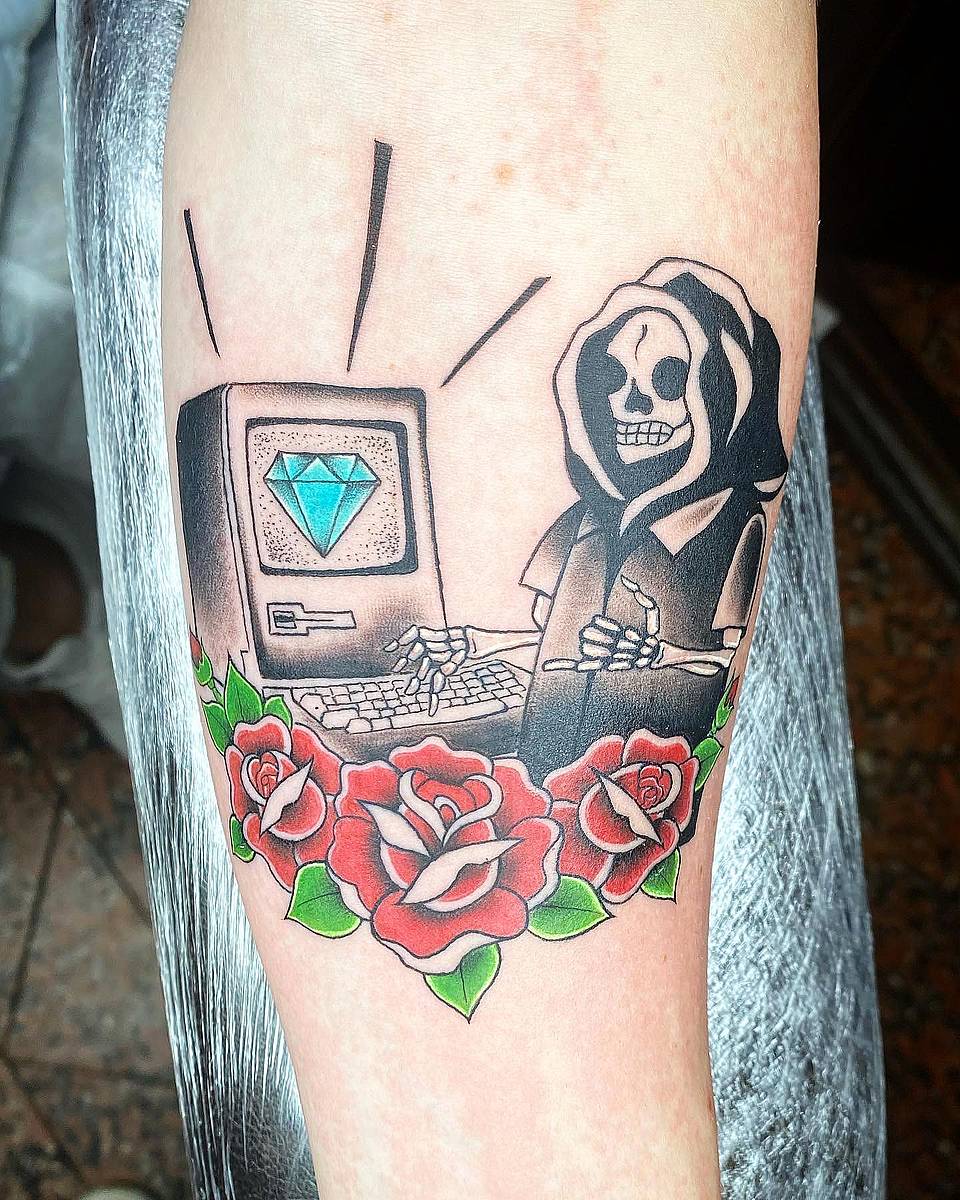 Grim Reaper at a Retro Computer