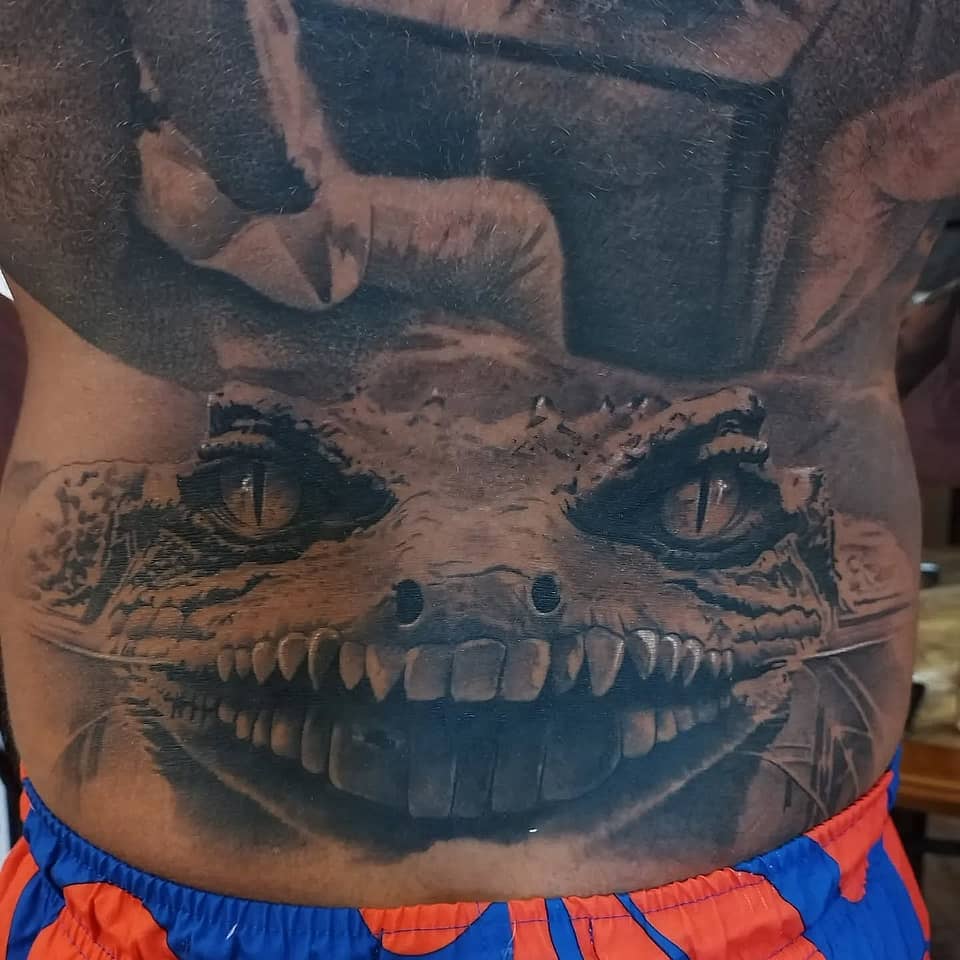 Grinning Crocodile Stomach Tattoo