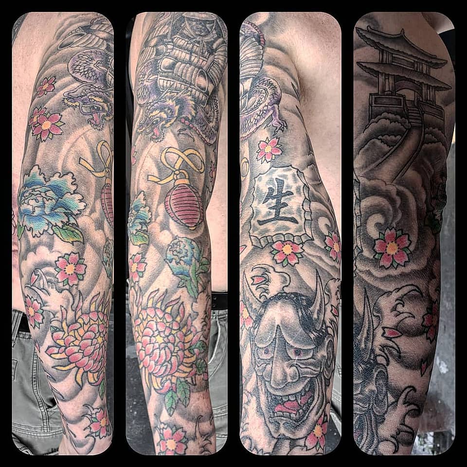 Guardian Dragon Sleeve with Hannya and Blossoms