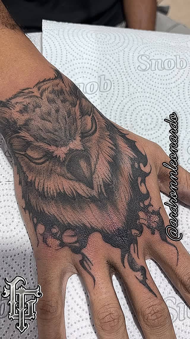 Guardian Owl Hand Tattoo