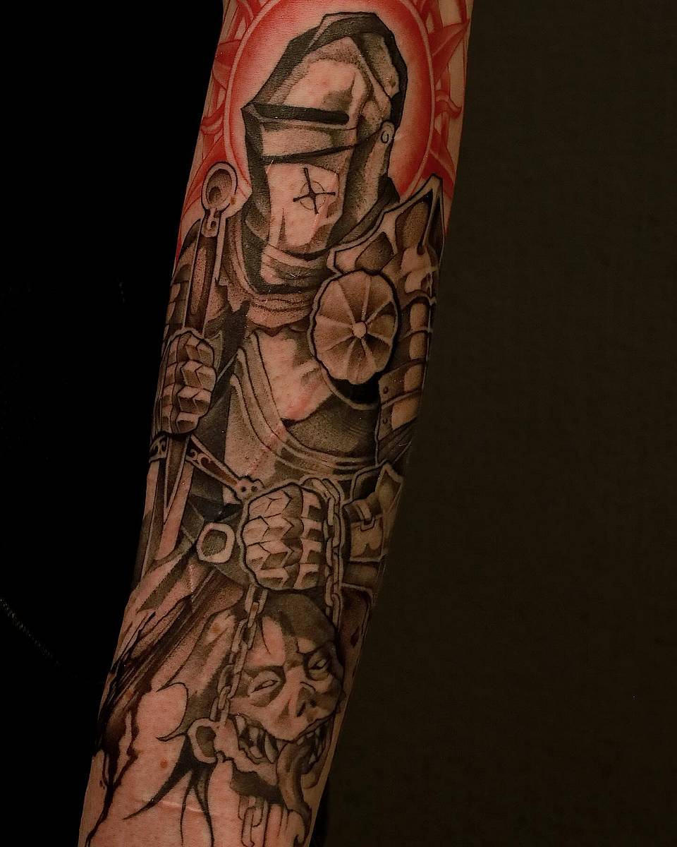 Haloed Knight with Chained Skull