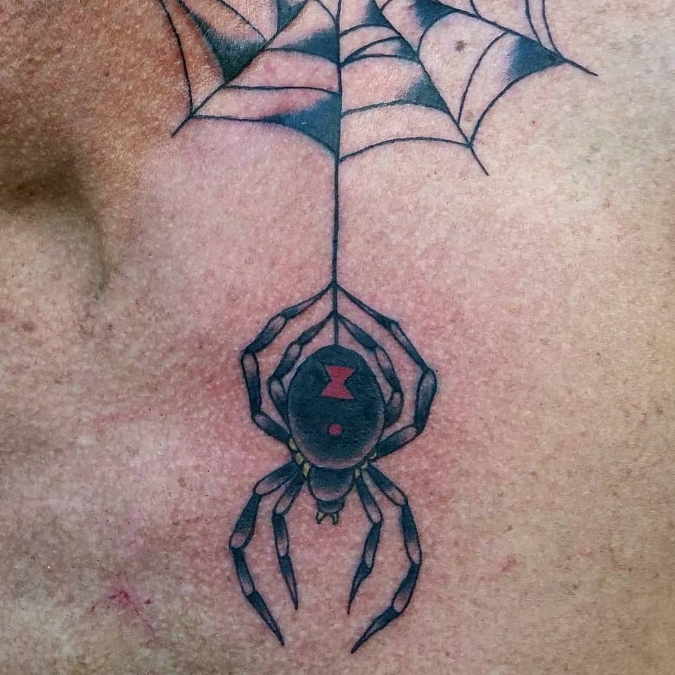 Hanging Black Widow and Web
