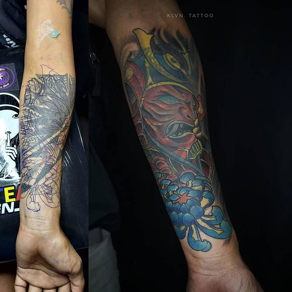 Hannya Mask & Chrysanthemum Forearm