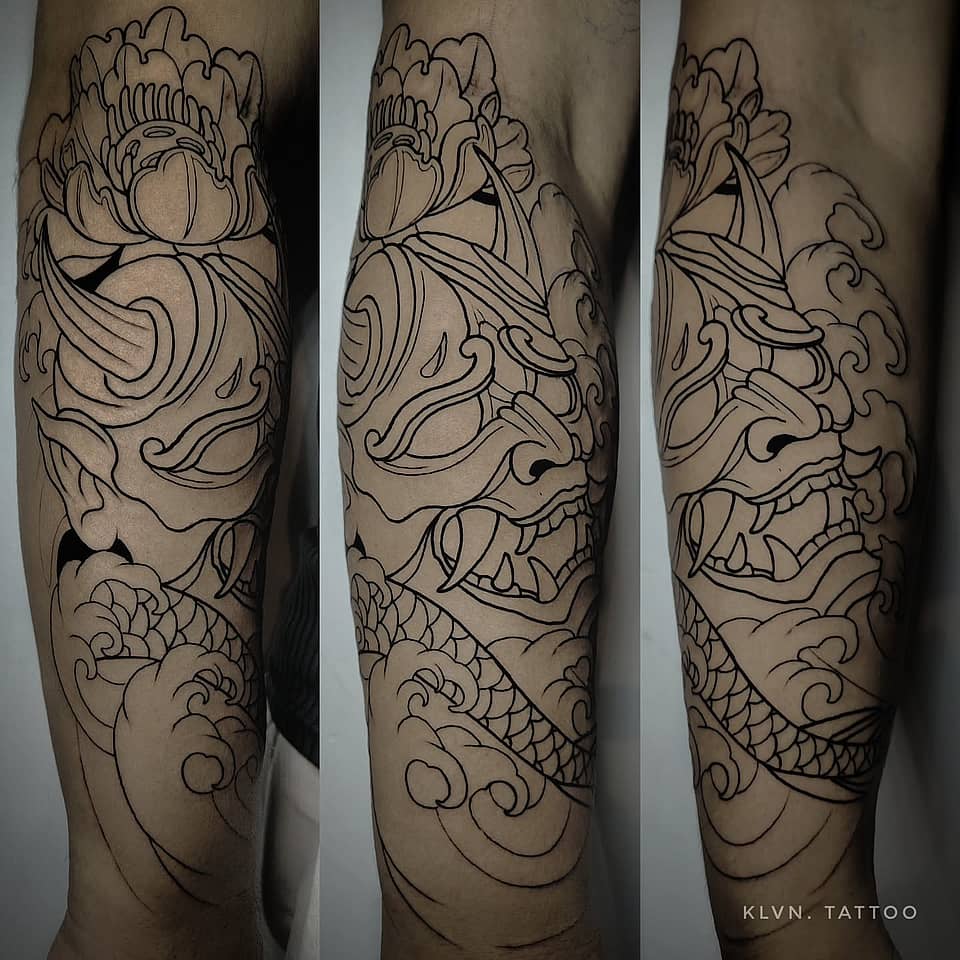 Hannya Mask & Ocean Waves Sleeve