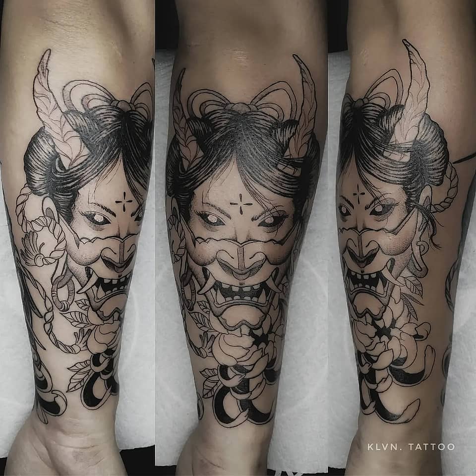 Hannya Woman with Peonies