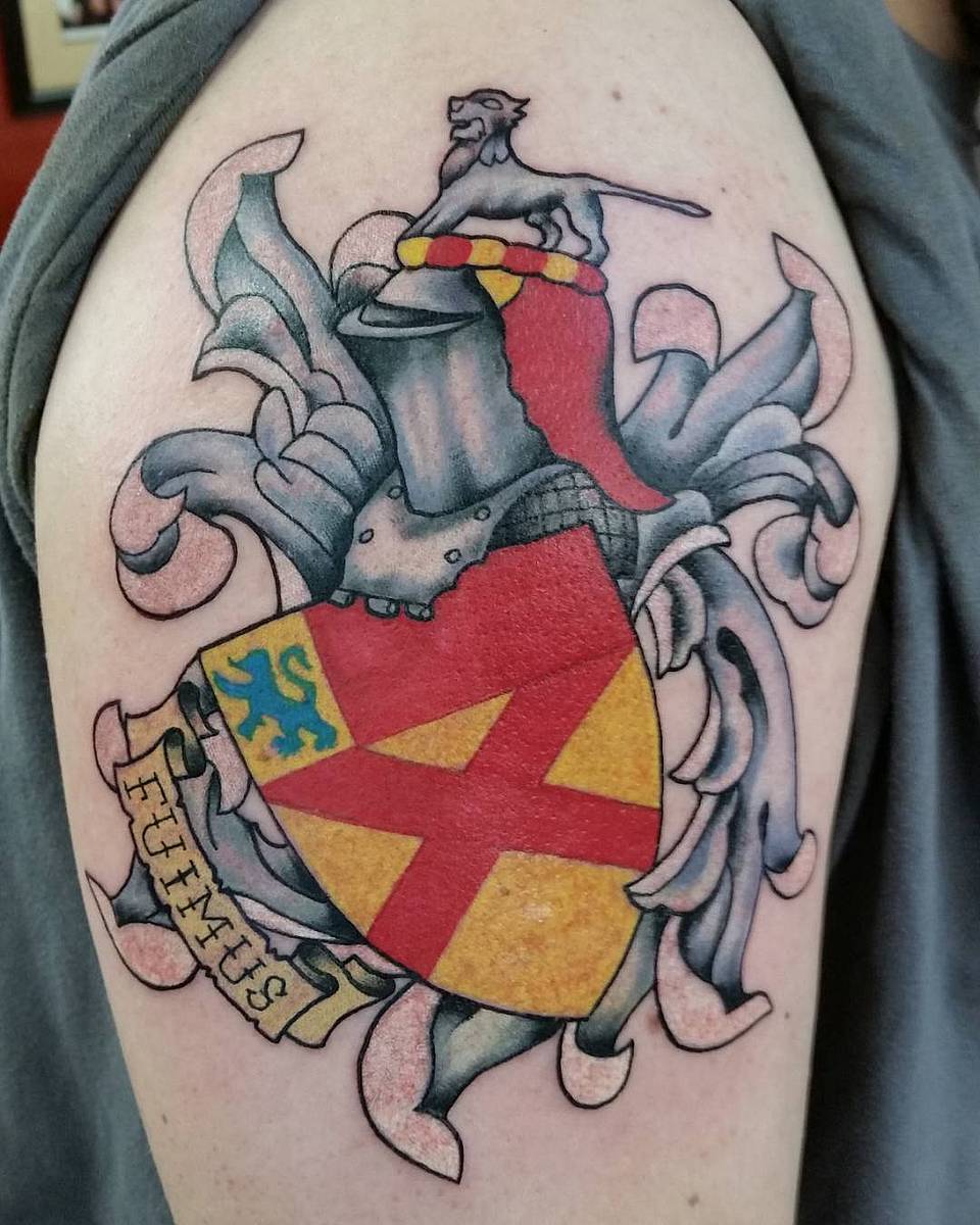 Heraldic Crest with Saltire and Lion