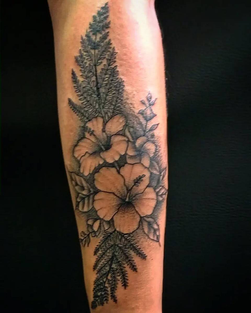 Hibiscus and Fern Forearm Bouquet