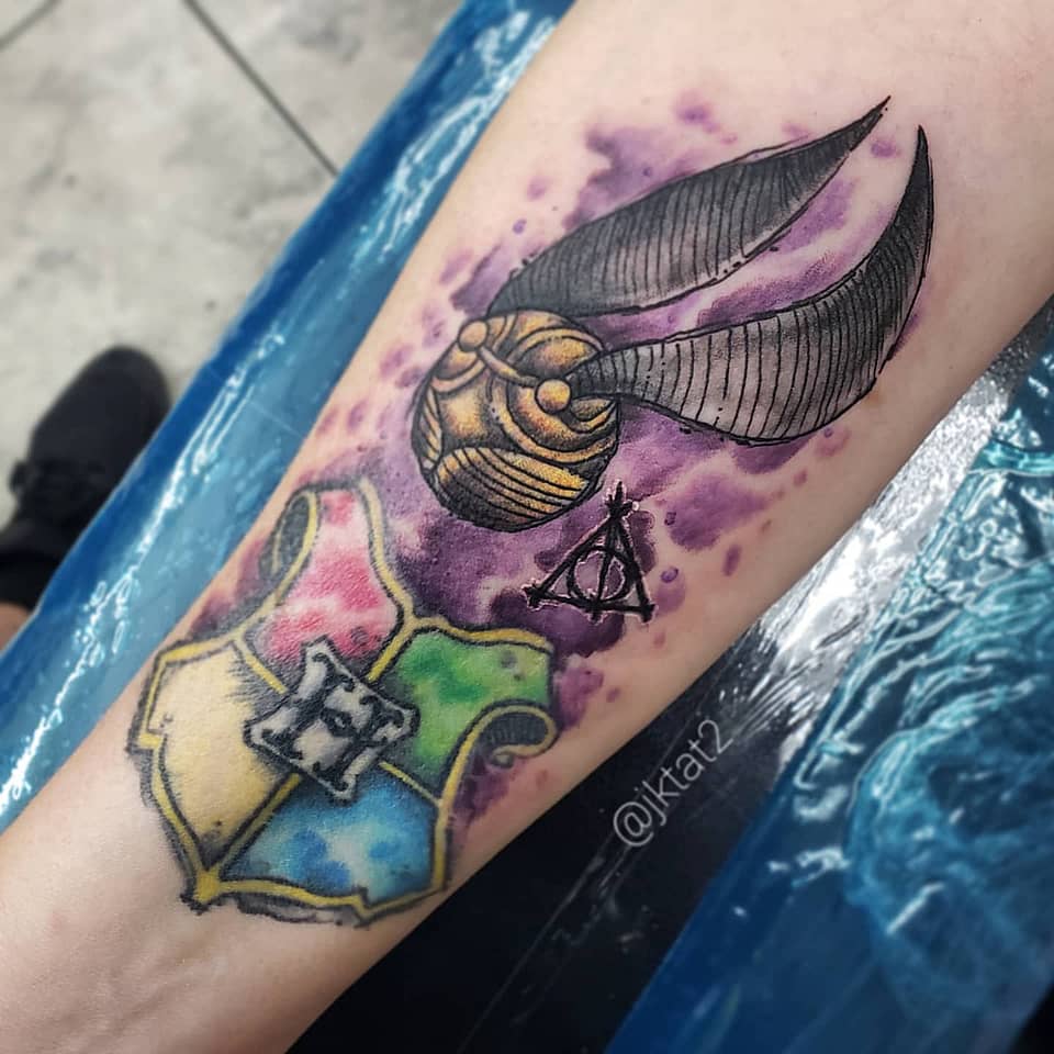 Hogwarts Magic: Golden Snitch and Deathly Hallows Watercolor