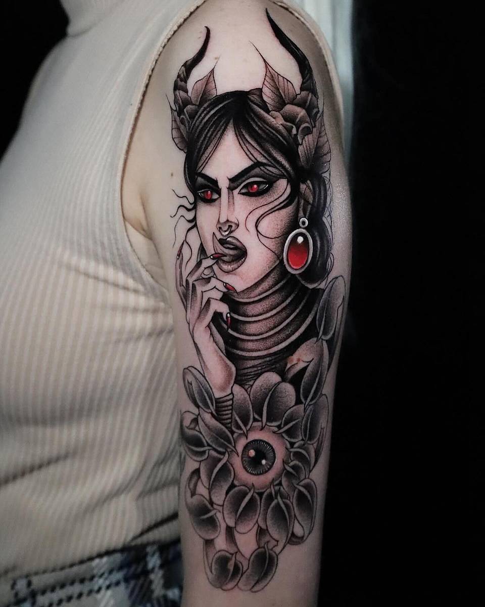 Horned Femme Fatale with All-Seeing Eye