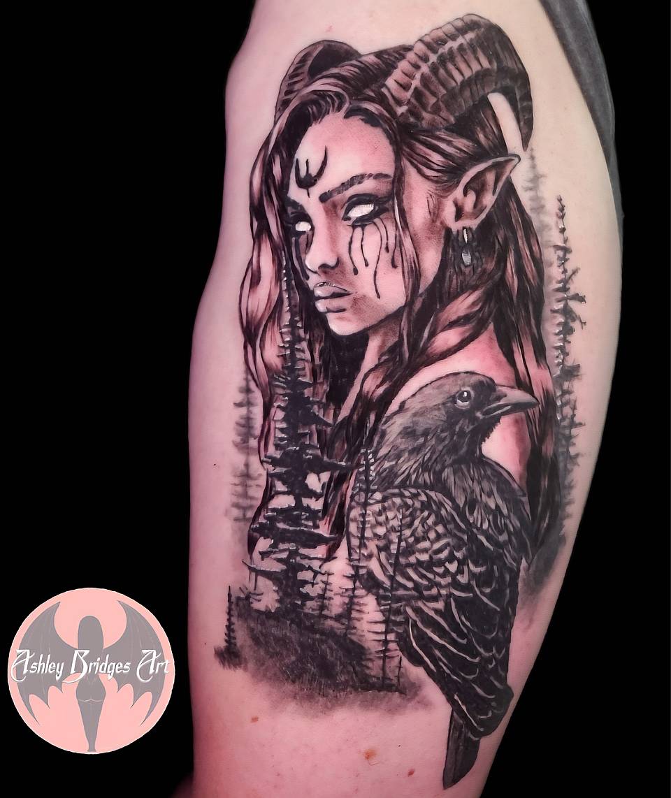 Horned Forest Witch with Raven