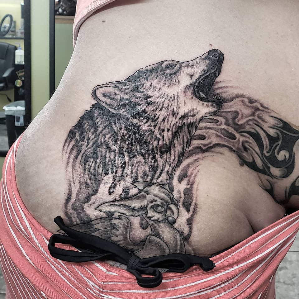Howl and Wisdom: Wolf and Owl Sidepiece
