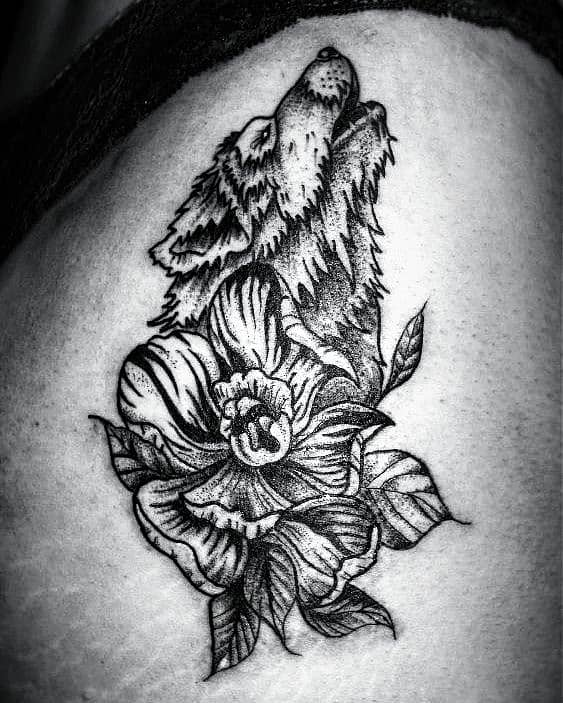 Howling Wolf with Floral Bloom
