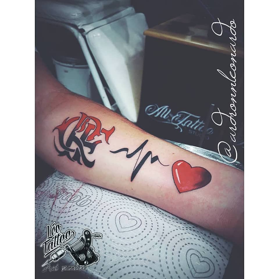 Initials with Heartbeat and Red Heart